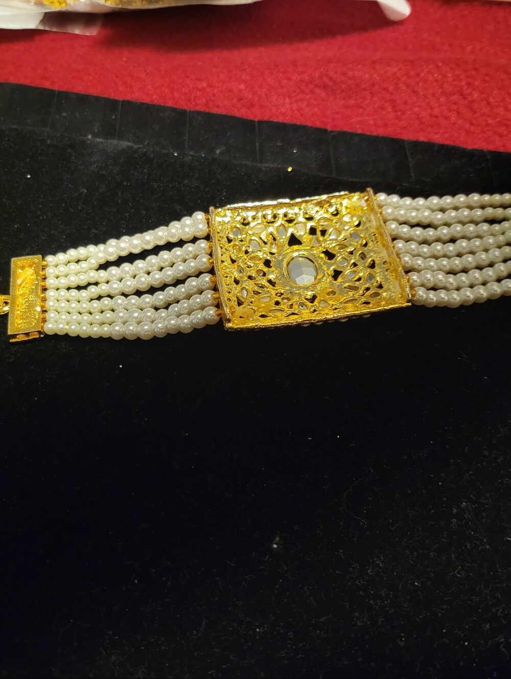 Fashion Multi-Strand Pearl and Gold Plated Statement Bracelet - Picture 3 of 3